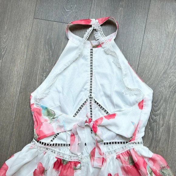 Two Sisters The Label Floral Halter Mini Dress High Neck White Pink Size Large - Picture 10 of 15